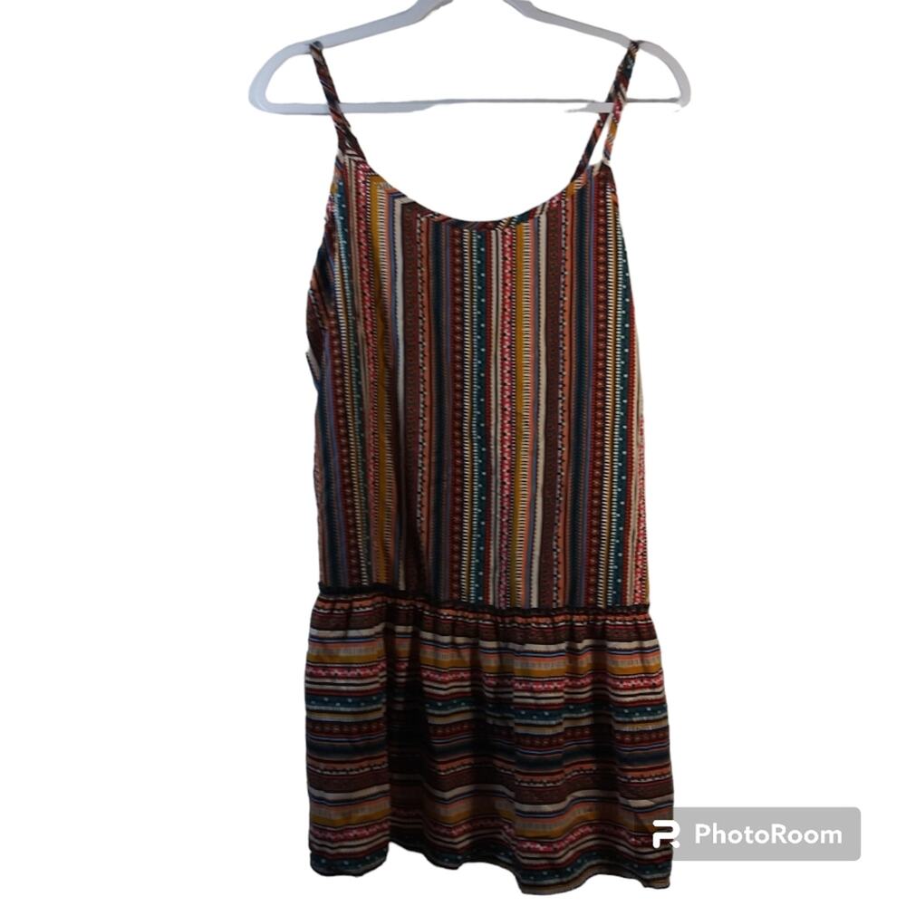 Bebop Boho Stripe Sleeveless Tiered Dress Y2K Size JR XL
